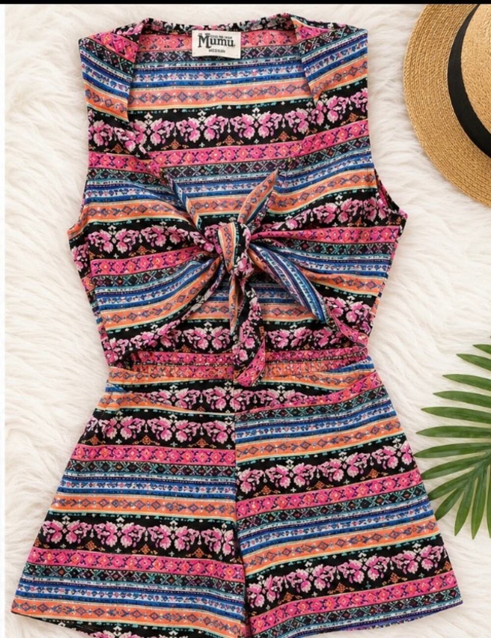 Show Me Your Mumu Medium Multicolor Boho Print Tie-Front Romper - Picture 1 of 5